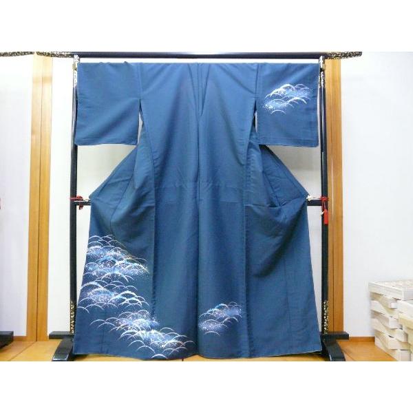 きもの 洗える 着物 単衣 L 絵羽柄 胴抜き仕立て 青緑 701 : いけのや