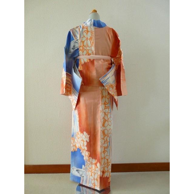 ツモリチサト 仕立上り 女性用 ゆかた オレンジ 青 フリーサイズ 上質