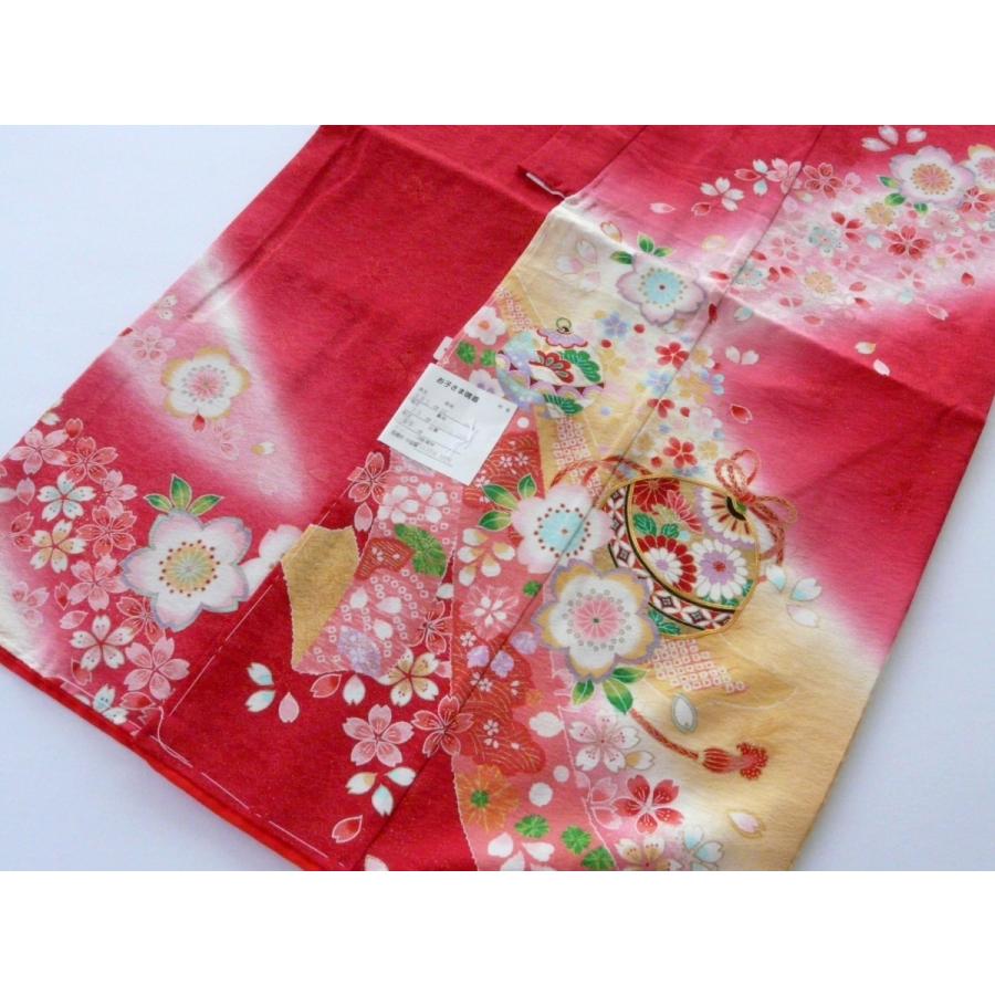 七歳七五三着物振袖水色に赤桜しだれさくらと手毬+襦袢セット 美品