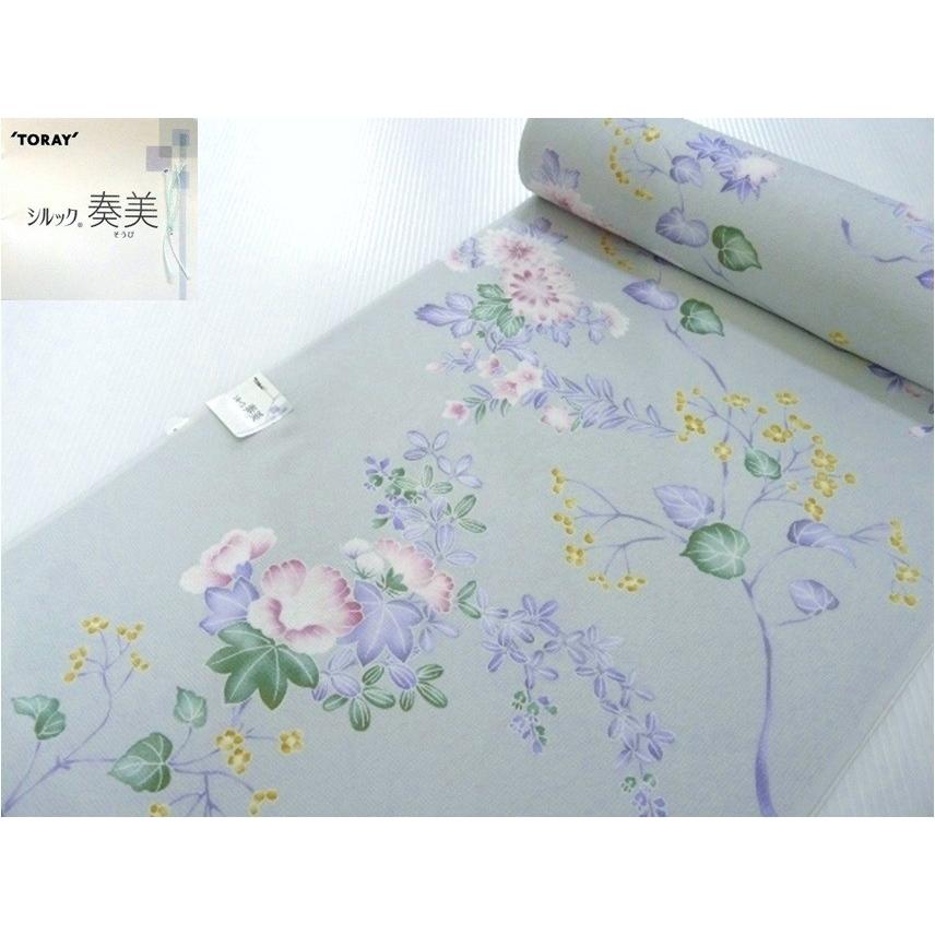 洗える 着物 小紋 反物 東レシルック 奏美 水色 花 332 : 98027910-332 