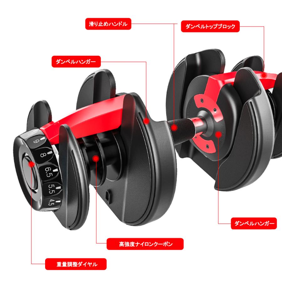 ダンベル 可変式 2.5kg 〜 24kg 15段階調節可能 アジャスタブル 自宅 本格なジム ダンベル 筋トレ 筋トレグッズ 筋トレ器具 体幹 トレーニング 日本語取扱書付き｜ikeru｜04