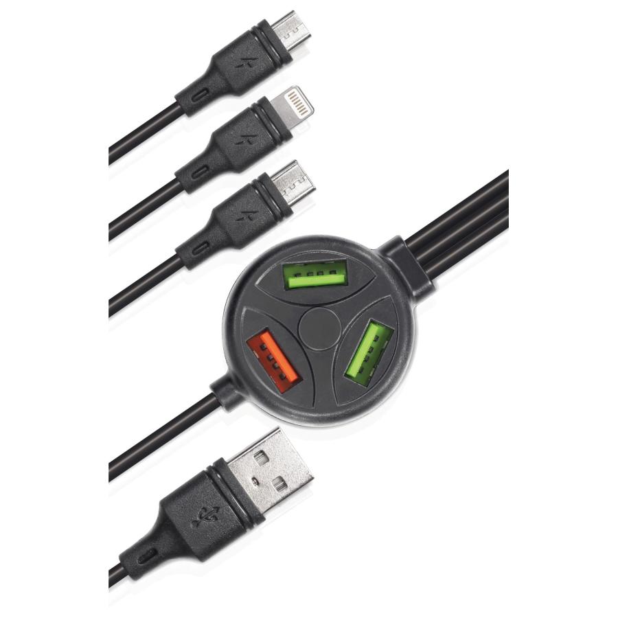 6in1マルチケーブル ブラック モバイル スマホ充電 6台同時充電 120cm