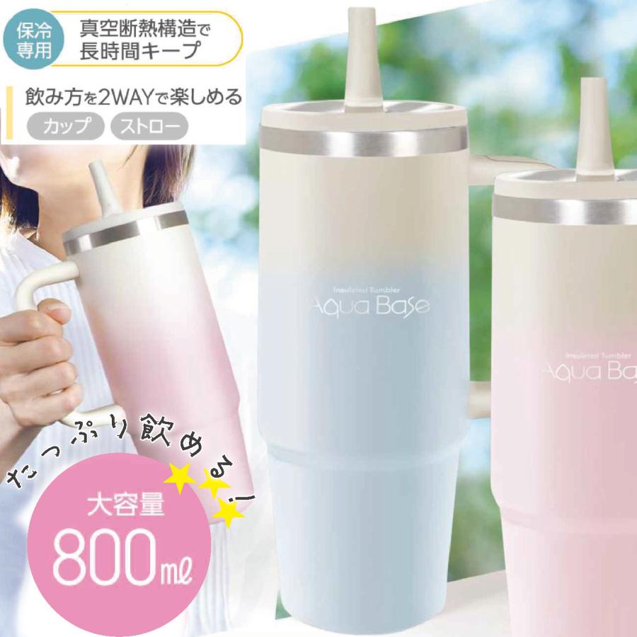 タンブラー 大容量 800ml アクアブルー 真空断熱 ストロー付き 蓋付き