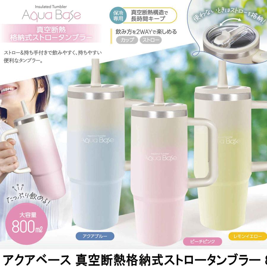タンブラー 大容量 800ml ピーチピンク 真空断熱 ストロー付き 蓋付き