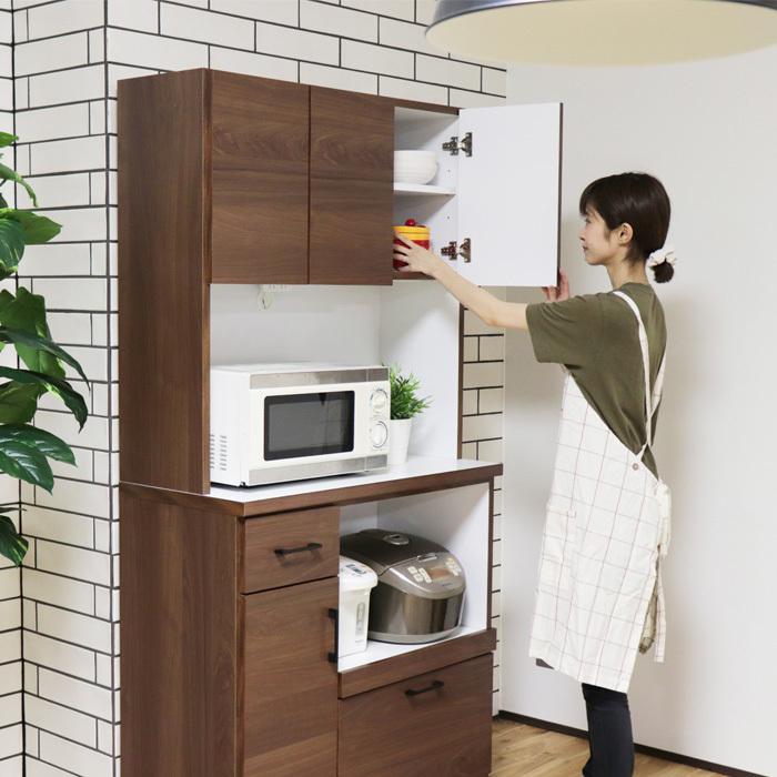 オープンボード 90 日本製 引出し ハイタイプ 食器棚 戸板 レンジ台