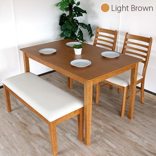 ダイニングテーブルセット ベンチ 4点 北欧風 4人掛け 木製 ブラウン