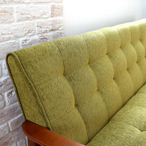 アンティーク風 三人掛けソファー ファブリック グリーン 北欧風 木肘