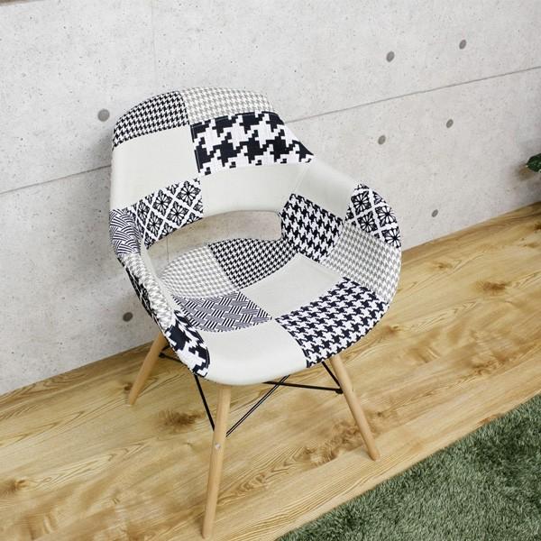 ★パッチワークデザインチェアー ダークグレー 椅子 イス スツール パッチワーク パッチワークチェア チェック柄 ダークグレー パッチワークチェア