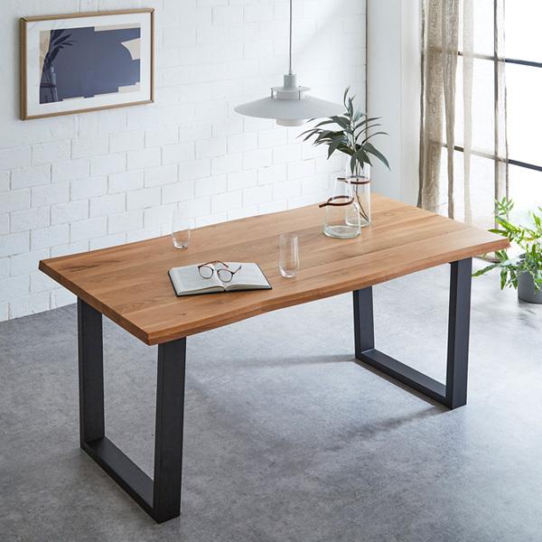 ダイニングテーブル 一枚板風 無垢集成材 4人用 160 おしゃれ 一枚板テーブル風 オーク 4人掛け 4人 木製 天然木 単品 耳付き 和風モダン 北欧モダン gkw