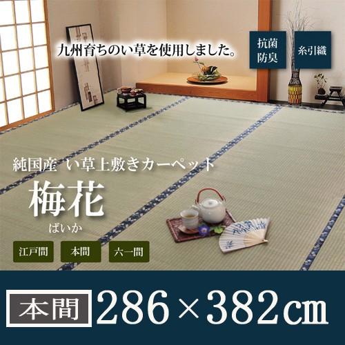 梅花い草 上敷き カーペット 6畳 国産 糸引織 本間6畳 (約286×382cm) 梅花