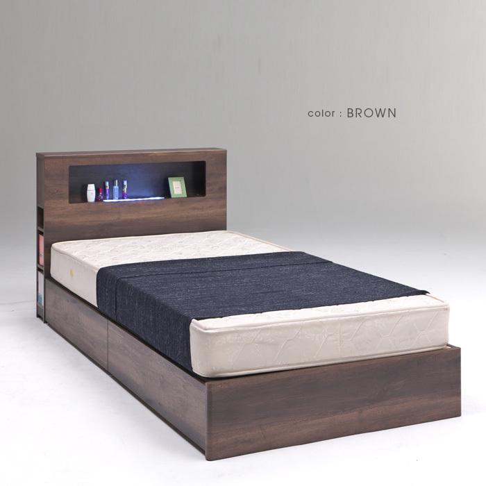 ベッドフレーム 引出し付き 長さ 215 LED照明付き シングルフレーム