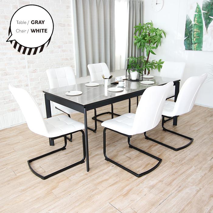 セラミック 伸長式 ダイニングテーブルセット 7点 6人 130cm~170cm