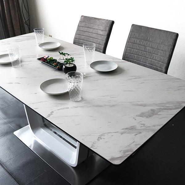 ダイニングテーブルセット セラミック ホワイト 白 グレー 大理石風 4