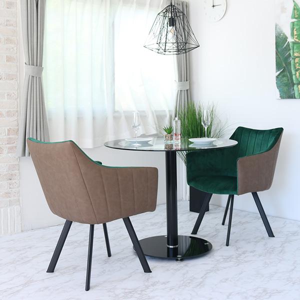 MODELICA x NOVICE ダイニングテーブルセット 円形 ガラス 3点 2人掛け