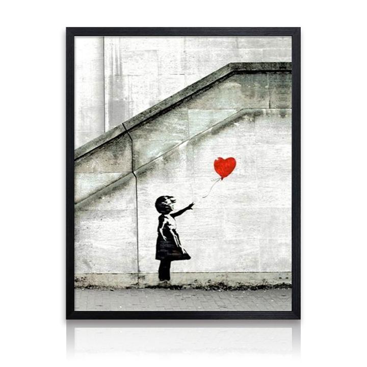 アートパネル Banksy バンクシー Red Ballon 風船と少女 玄関 グラフティ おしゃれ 風刺画 インテリア 壁掛け フレーム付き ssx｜ikikagu