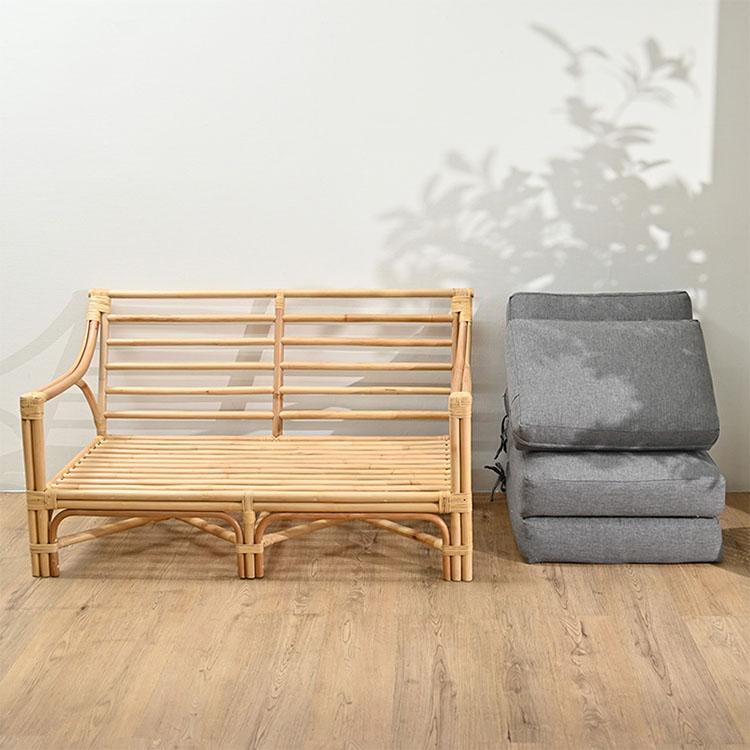 ラタン ソファ 2人掛け 完成品 幅122cm 洗える カバーリング アジアン