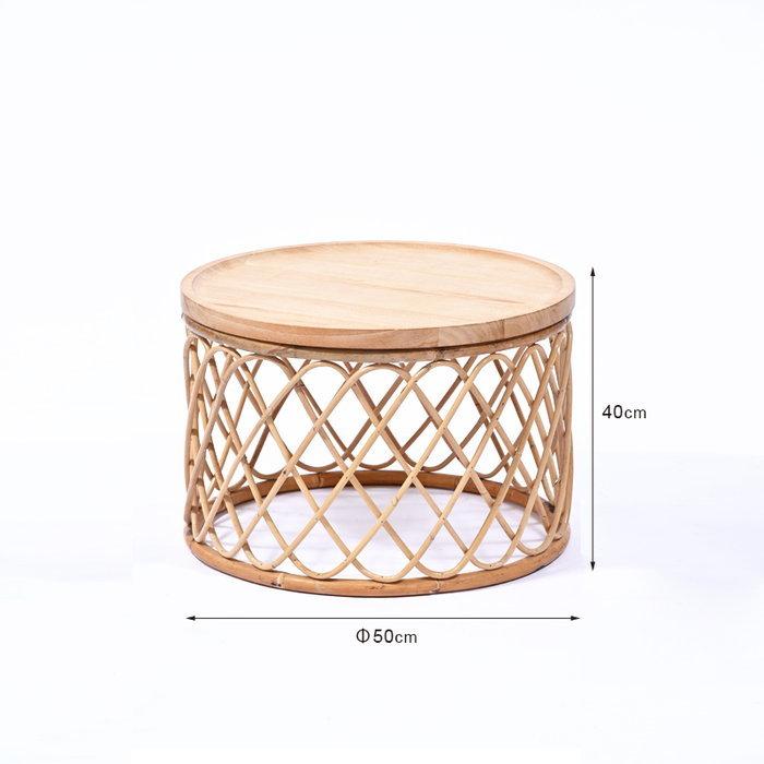 サイドテーブル 丸 50 完成品 円形 ラタン チーク 幅50cm 高さ40cm 籐