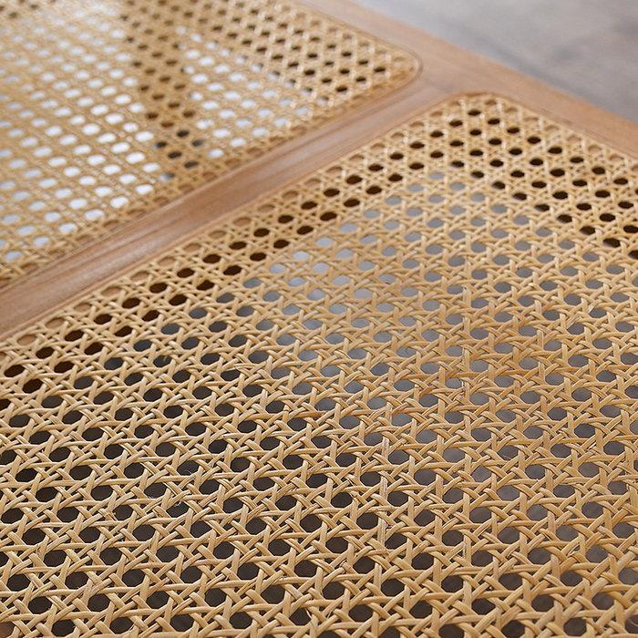 ガラス センターテーブル 幅100cm 完成品 ラタン チーク カゴメ網み 籐