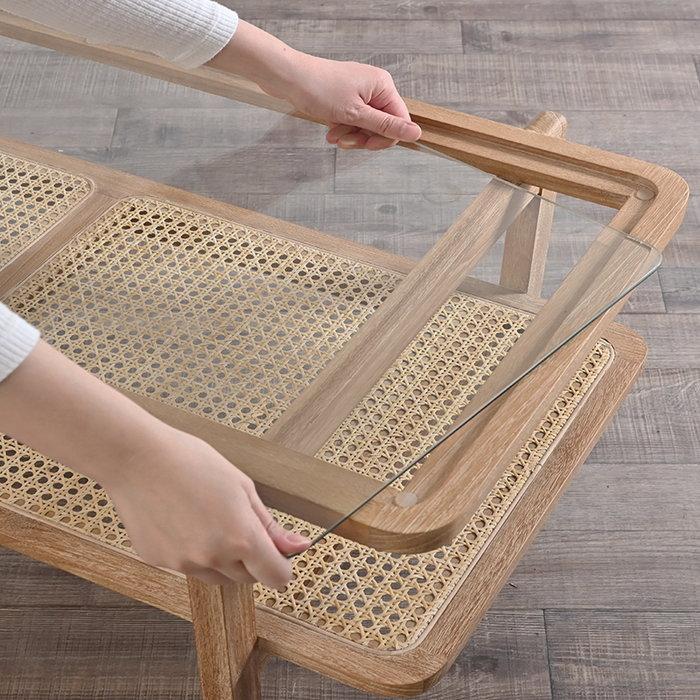 ガラス センターテーブル 幅100cm 完成品 ラタン チーク カゴメ ガラス センターテーブル 幅100cm 完成品 ラタン チーク カゴメ