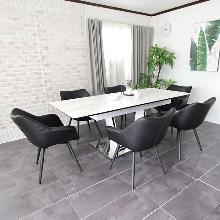 ダイニングテーブルセット セラミック 伸縮 伸長式 7点 160cm 200cm 6