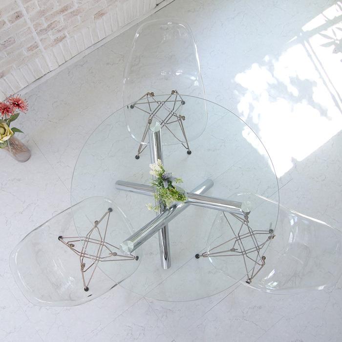 透明アクリルチェアとガラステーブルセット ダイニングテーブル