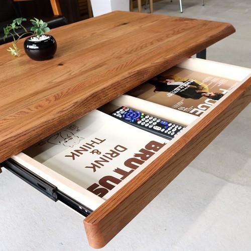 センターテーブル オーク無垢材 幅120cm 引き出し付き gkw : IKIKAGU