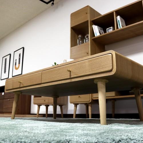 北欧風 センターテーブル 幅120cm タモ材 引き出し アラミス
