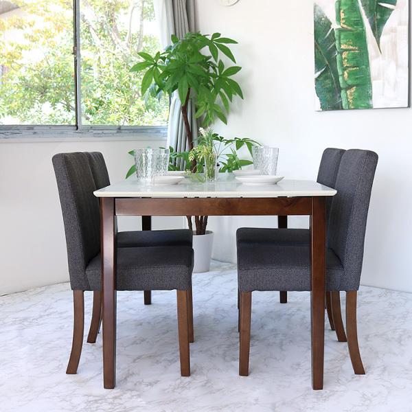 伸長式 ダイニングテーブルセット 4人掛け ホワイト天板 5点