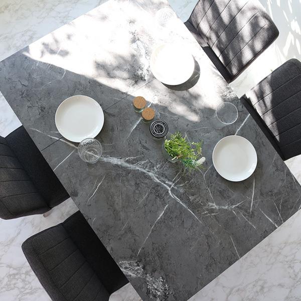 伸長式 ダイニングテーブルセット 4人掛け グレー天板 5点 セラミック