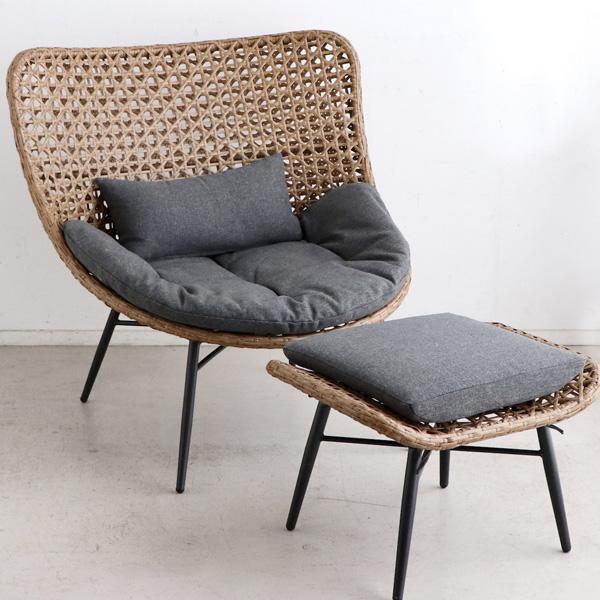 要問合わせ♥️海外空間♥️リゾート　癒されるチェア　ソファー　チェア　ブラック パーソナルチェア オットマン付き リゾートチェア 椅子 バリ風