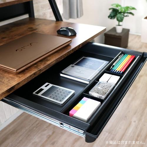 ワークデスク パソコンデスク 北欧アンティーク風 引き出し付き 棚付き