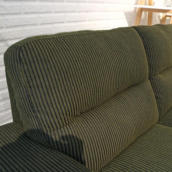 三人掛けソファー グリーン おしゃれ コーデュロイ コンパクト 木製