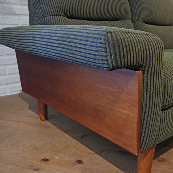 三人掛けソファー グリーン おしゃれ コーデュロイ コンパクト 木製