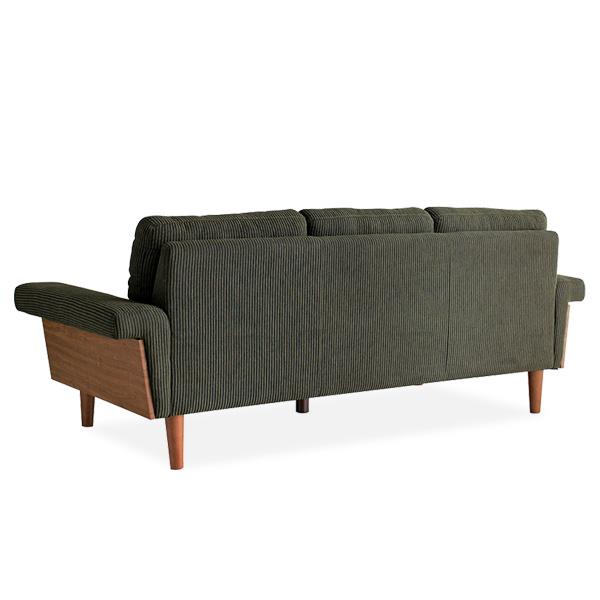 三人掛けソファー グリーン おしゃれ コーデュロイ コンパクト 木製
