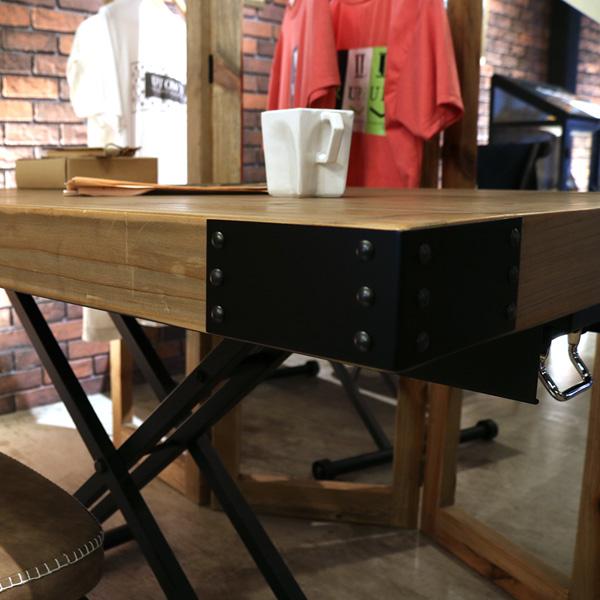 アンティーク 古家具 ◾️木製無垢材 引き出し2杯 作業机 テーブル 飾り台 昇降式テーブル アンティーク風 木製 無垢材 高さ調節