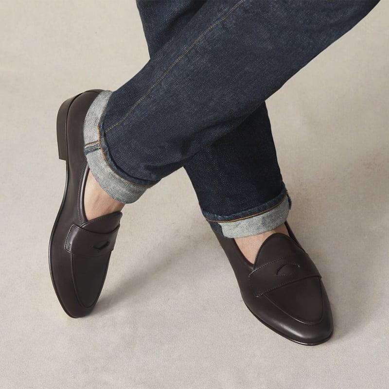 ボードインアンドランジ BAUDOIN & LANGE ／国内正規品／ カーフレザーペニーローファー「SAGAN CLASSIC GINKGO」（DARK BROWN／ダークブラウン）の画像