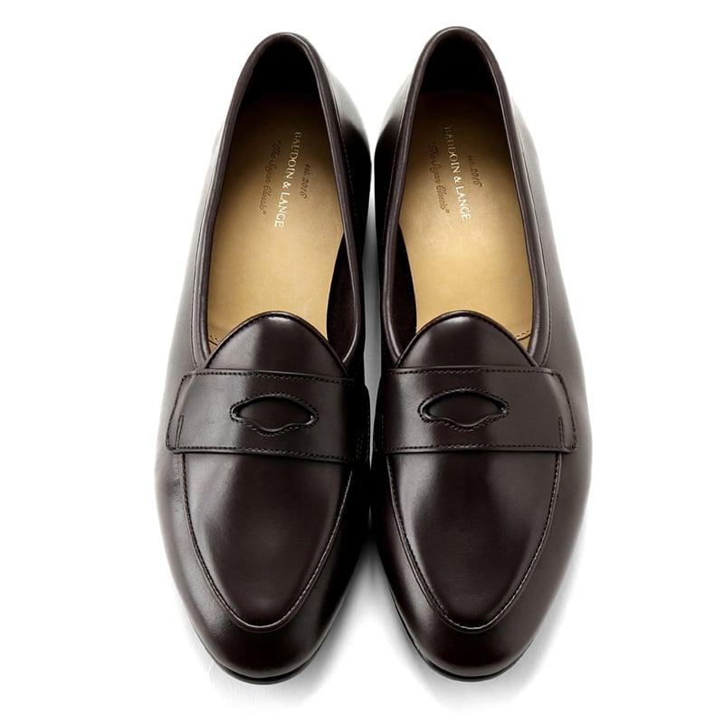 ボードインアンドランジ BAUDOIN & LANGE ／国内正規品／ カーフレザーペニーローファー「SAGAN CLASSIC GINKGO」（DARK BROWN／ダークブラウン）の画像