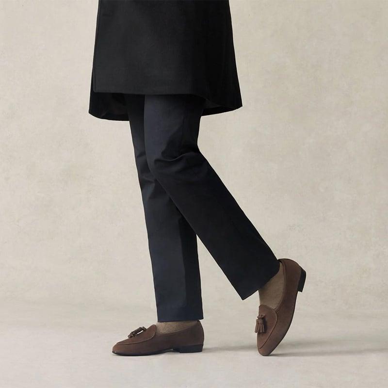ボードインアンドランジ BAUDOIN & LANGE ／国内正規品／ カーフスエードタッセルローファー「SAGAN CLASSIC TASSELS」（BARK GREY／バークグレー）の画像