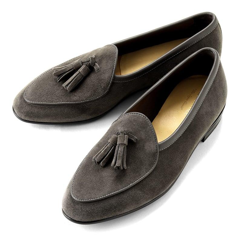 ボードインアンドランジ BAUDOIN & LANGE ／国内正規品／ カーフスエードタッセルローファー「SAGAN CLASSIC TASSELS」（BARK GREY／バークグレー）の画像