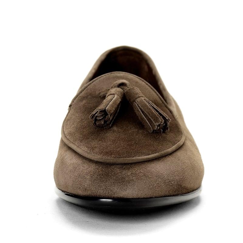 ボードインアンドランジ BAUDOIN & LANGE ／国内正規品／ カーフスエードタッセルローファー「SAGAN CLASSIC TASSELS」（DEEP TAUPE／ディープトープ）の画像