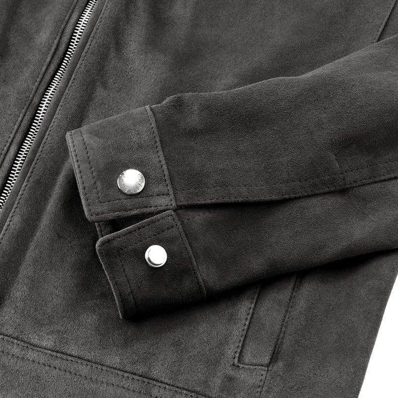 エンメティ EMMETI ／国内正規品／ ゴートスエードシングルライダースジャケット「JURI SFODERATO」（ASFALTO／チャコールグレー）の画像