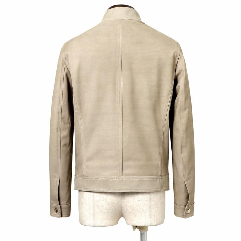 エンメティ EMMETI ／国内正規品／ 数量限定カーフヌバックシングルライダースジャケット「JAGO」（MOON LIGHT／グレージュ）の画像