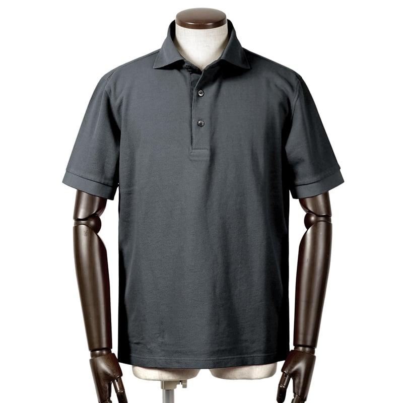 ジム GIM ／ 別注 手染めコットン鹿の子半袖ポロシャツ　Mサイズ　紺 gim ジム GIM ／ 当店別注 手染め40番手双糸コットン引き揃え