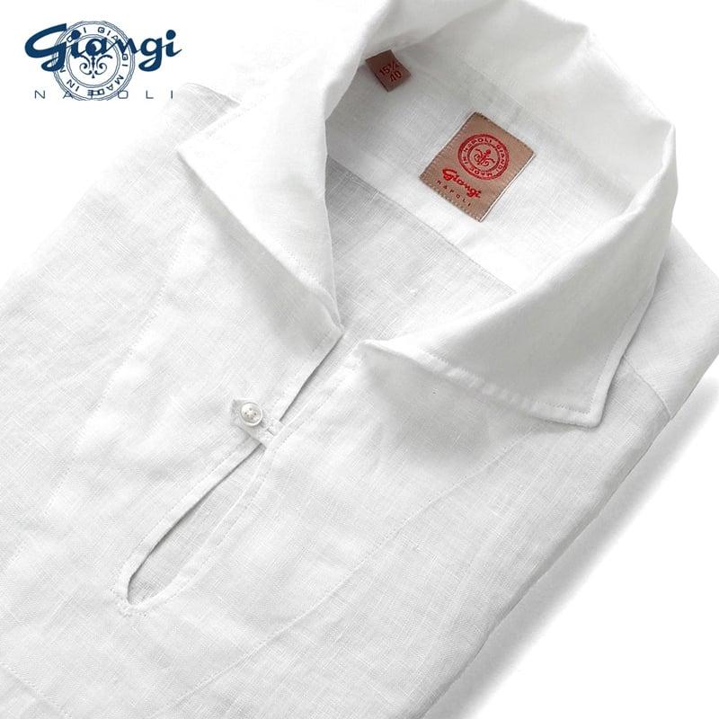 未使用に近い　フィナモレ　リネン　カプリシャツ　15 1/2 ホワイト SALE】ジャンジ GIANGI ／ 製品洗いリネンポプリンカプリシャツ「9944