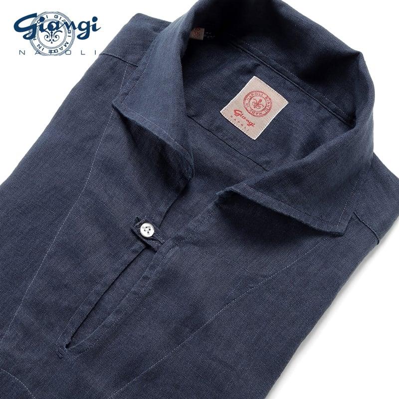 SALE】ジャンジ GIANGI ／ 製品洗いリネンポプリンカプリシャツ「9944