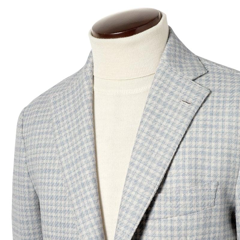 【SALE】ルイジボレッリ LUIGI BORRELLI ／ 24-25AW ウールシルクライトツイード千鳥格子3Bジャケット「PROCIDA」（サックス×ホワイト）の画像
