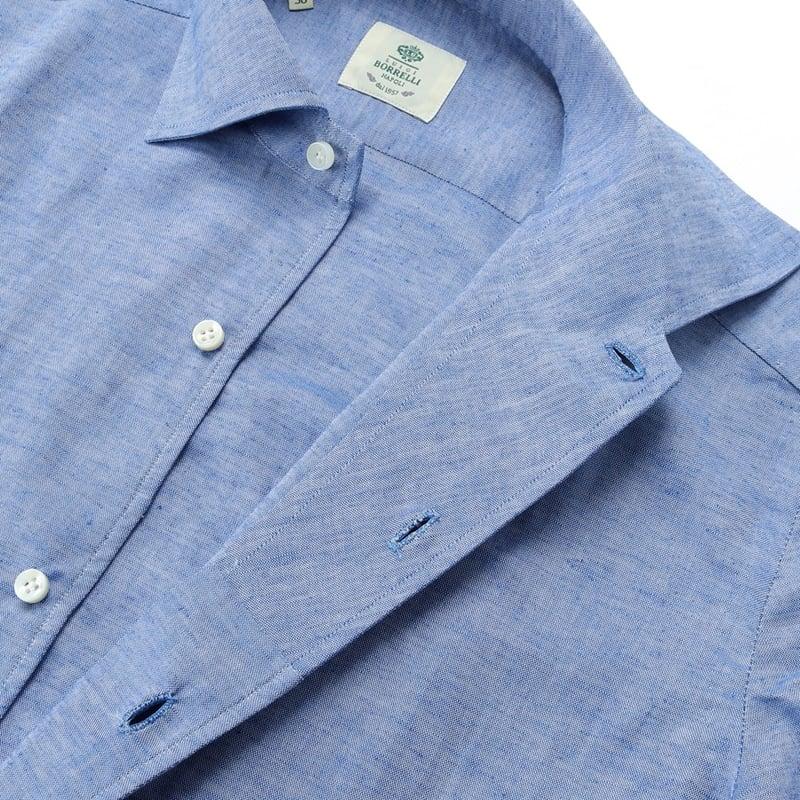 ルイジボレッリ LUIGI BORRELLI ／ 26SS コットンリネンイタリアンカラードレスシャツ「NISIDA（SR11003）」（ブルー）の画像