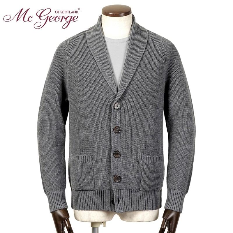 McGeorge ネイビー リブ編みショールカラーカーディガン MC GEORGE マックジョージ ／ ウールカシミヤローゲージリブ編み