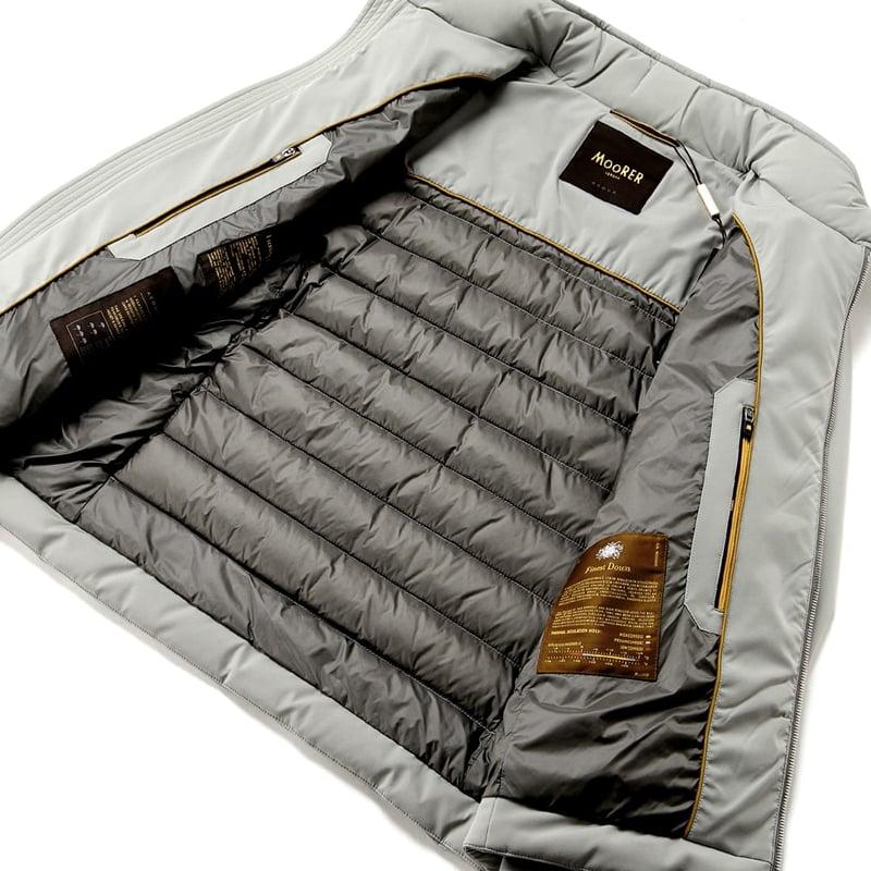 【SALE】ムーレー MOORER ／ 撥水二軸性ストレッチマットナイロンライダースダウンジャケット「FILIPPO-KN」（GHIACCIO／アイスグレー）の画像