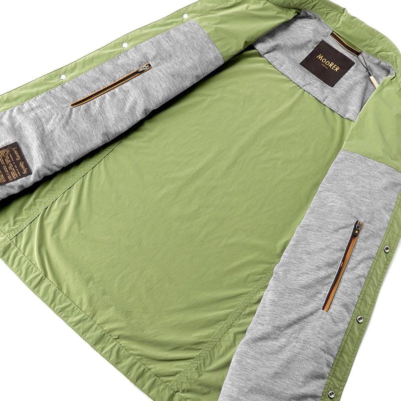 【SALE】 ムーレー MOORER ／国内正規品／ 撥水軽量シルキーマットナイロンシャツアウター「ATLAS-OS」（PISTACCHIO／ピスタチオ）の画像